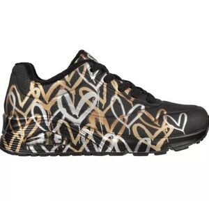 Skechers Black and Gold Heart Sneakers